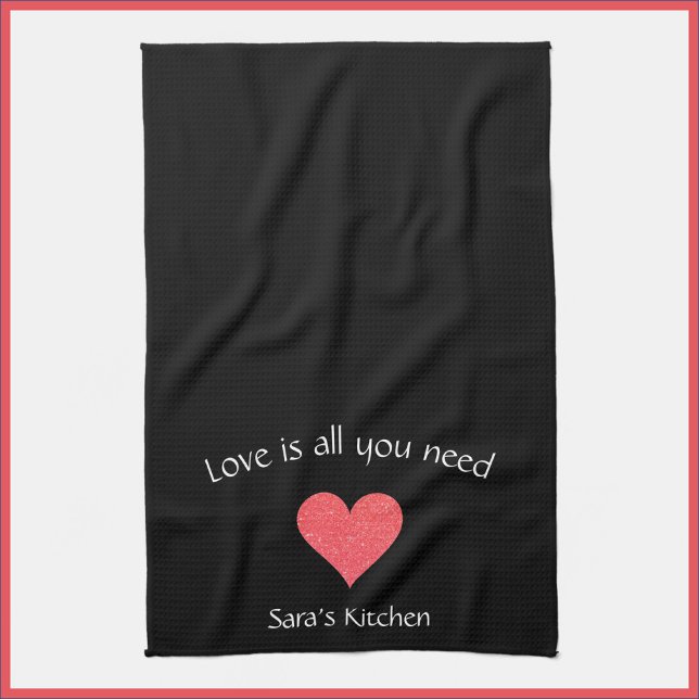 Modern Black Kärlek Heart Kökshandduk (Skapare uppladdad)