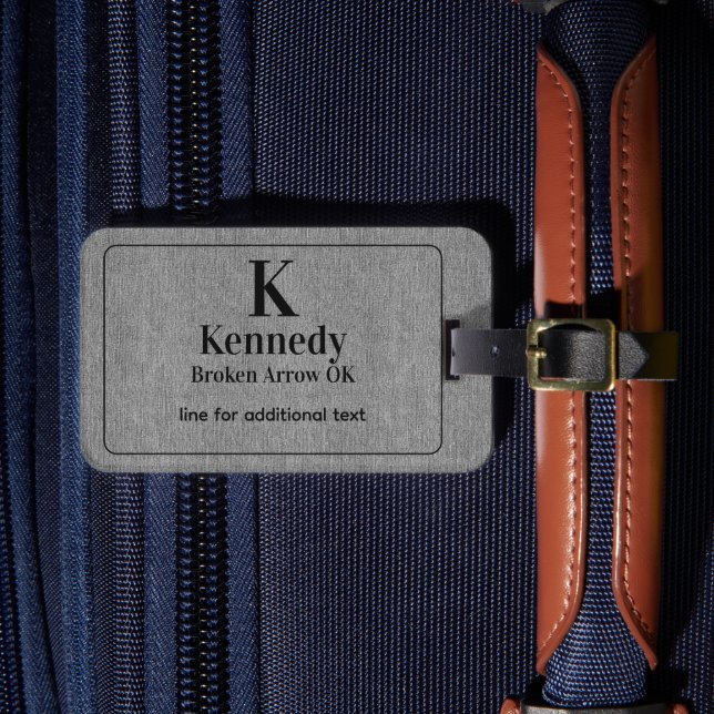  Modern Black Lettering Light Grey Denim Print Bagagebricka (Framsida Insitu 4)