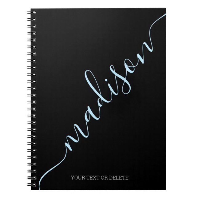 Modern Black Light Blue Namn Monogram Initial Anteckningsbok (Framsidan)