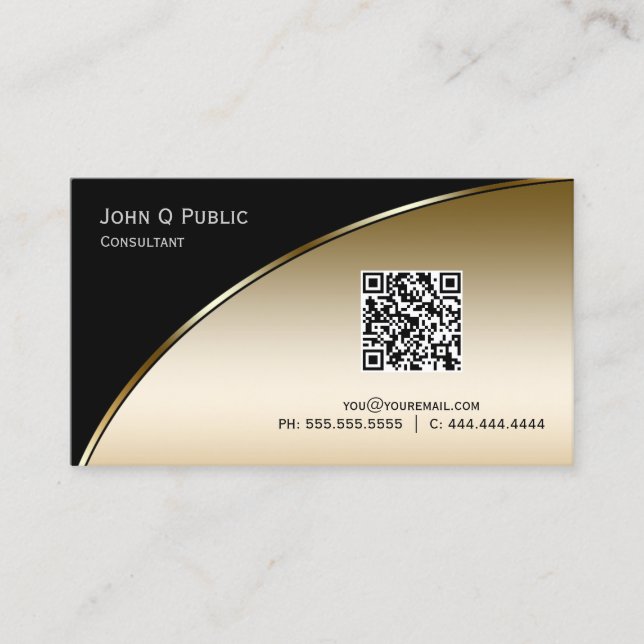 Modern Black Light Guld QR Elegant Professionell Visitkort (Framsida)