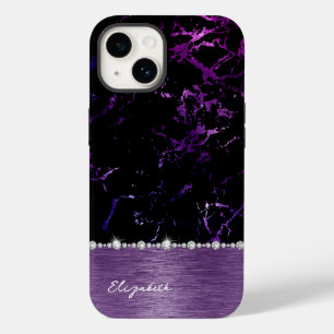Modern Black Lila Marble Faux Glitter Monogram