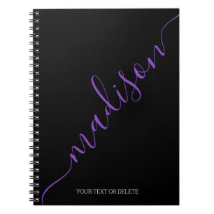 Modern Black Lila Namn Monogram Initial Anteckningsbok