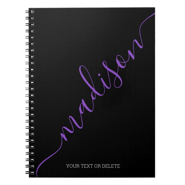 Modern Black Lila Namn Monogram Initial Anteckningsbok (Framsidan)