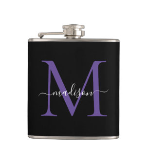 Modern Black Lila Violet Monogram Script Namn Fickplunta