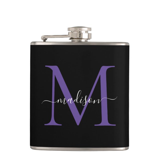 Modern Black Lila Violet Monogram Script Namn Fickplunta (Framsidan)
