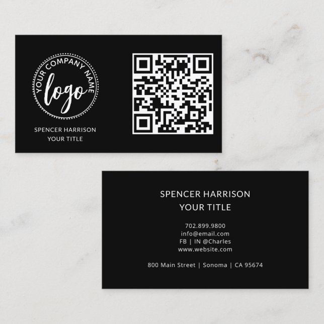 Modern Black Logo QR Code Template Visitkort (Fram/baksida)