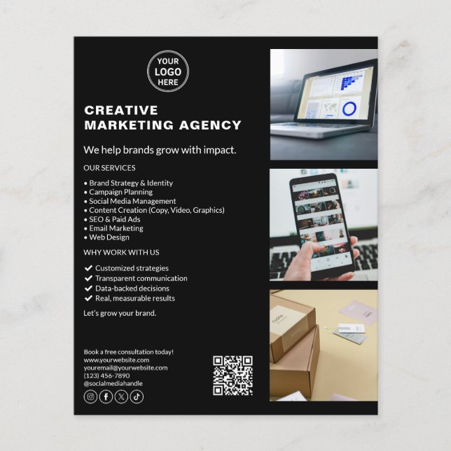 Modern Black Logotyp Marknadsföring Kreativ Busine Flygblad (Framsidan)