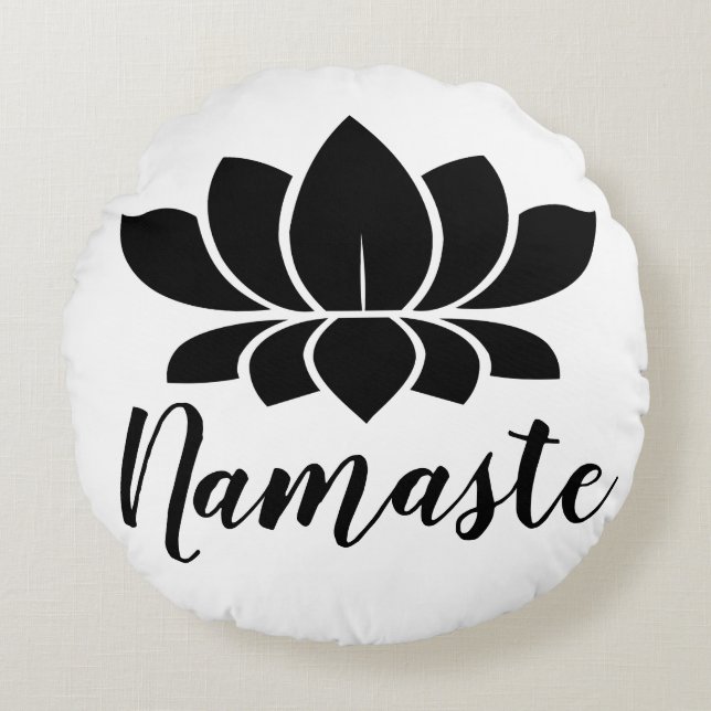 Modern Black Lotus Flower Namaste Yoga Rund Kudde (Framsidan)