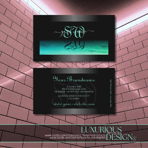 Modern Black Luminous Teal Mönster Initialer Mör Visitkort