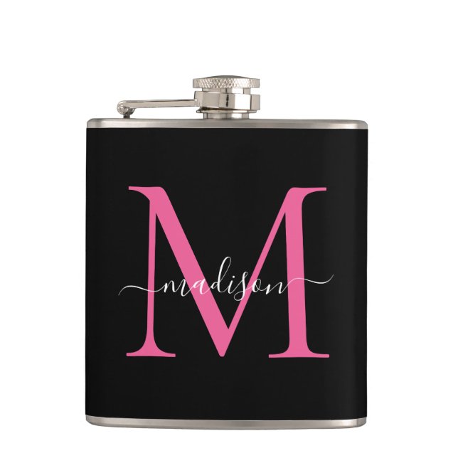 Modern Black Magenta Monogram Script Namn Fickplunta (Framsidan)