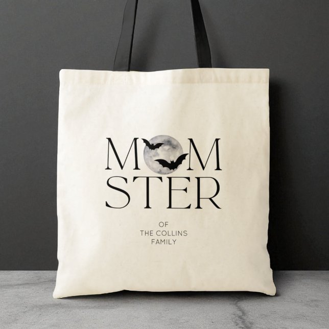 Modern Black Måne Fladdermus Funny Halloween Momst Tygkasse (Modern Black Moon Bats Funny Halloween Momster Mom Tote Bag for mom)