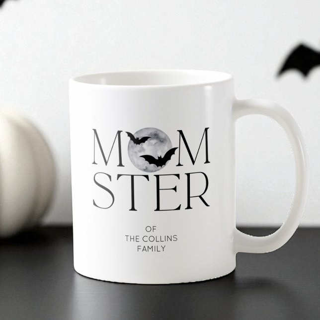 Modern Black Måne Fladdermus Halloween Momster Mam Kaffemugg (Modern Black Moon Bats Halloween Momster Mom Coffee Mug)