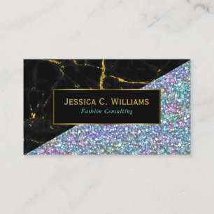 Modern Black Marble & Colorful Glitter Visitkort
