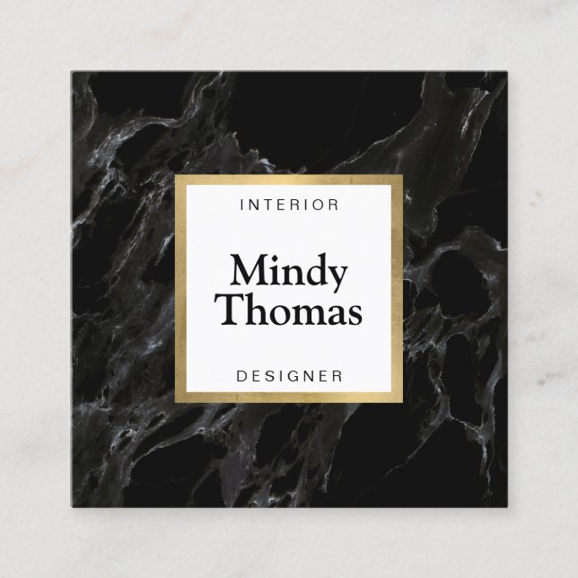 Modern Black Marble Faux Guld Ram Fyrkantigt Visitkort (Framsida)