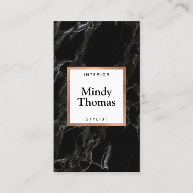Modern Black Marble Faux Ro Guld Ram Visitkort (Framsida)