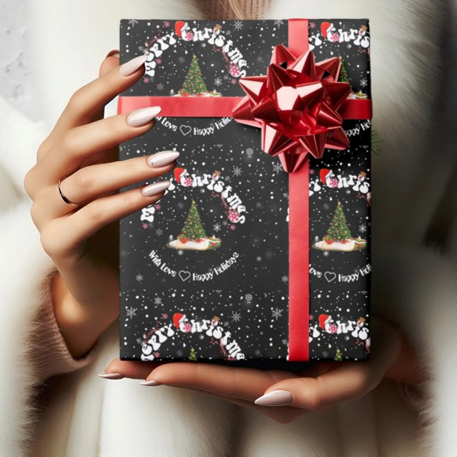 Modern Black Merry Christmas Round Graffiti Presentpapper (Skapare uppladdad)