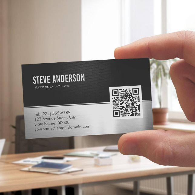 Modern Black Metall Silver - QR-kod Visitkort (Sample)