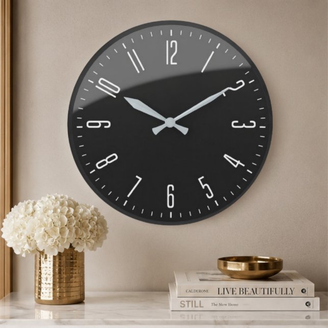 Modern Black Minimalist Custom Contemporary Office Stor Klocka (Skapare uppladdad)