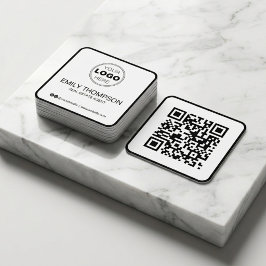 Modern Black Minimalist QR Code Real Estate Fyrkantigt Visitkort