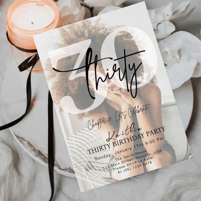 Modern Black Minimalist Thirty 30th Birthday Party Inbjudningar (Skapare uppladdad)