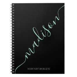 Modern Black Mint-Grönt handskriven Namn Monogram Anteckningsbok