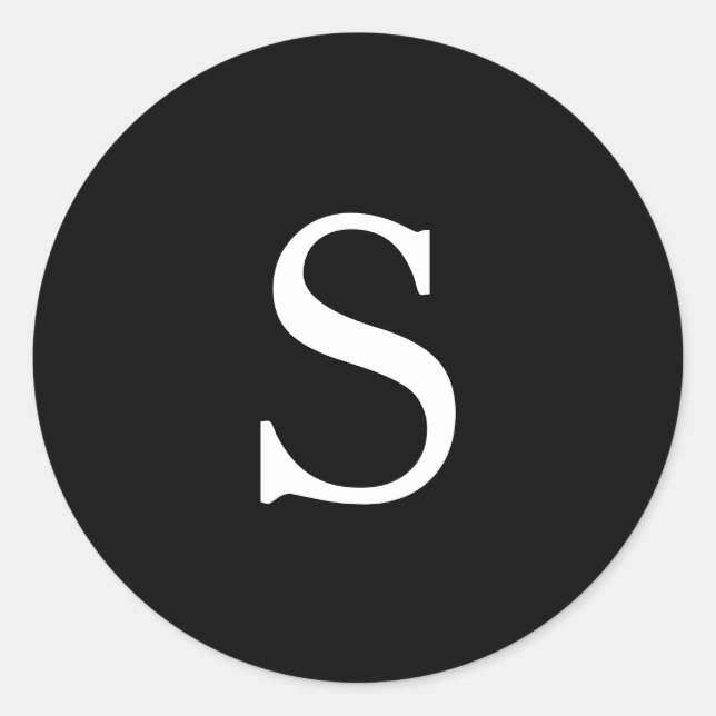 Modern Black Monogram Bröllop Runt Klistermärke (Framsida)