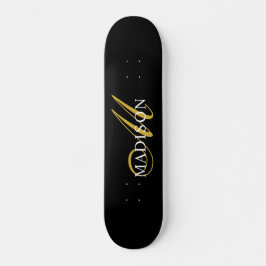 Modern Black Monogram Guld Namn Mini Skateboard Bräda 18,5 Cm