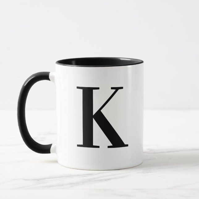 Modern Black Monogram Letter K Typography Mugg (Vänster)