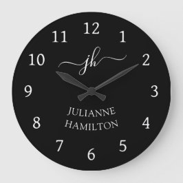 Modern Black Monogram Namn Stor Klocka