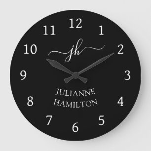 Modern Black Monogram Namn Stor Klocka