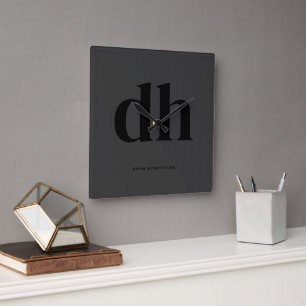 Modern Black Monogram Office Decor Fyrkantig Klocka