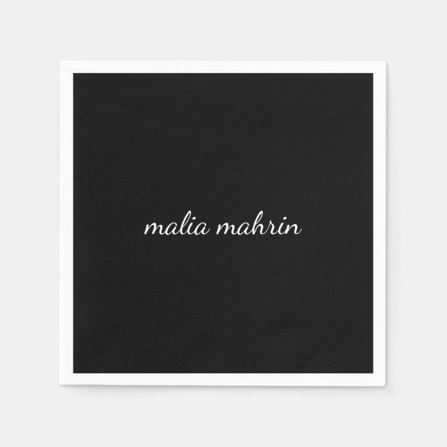 Modern Black Monogram Script Design Pappersservett (Framsidan)