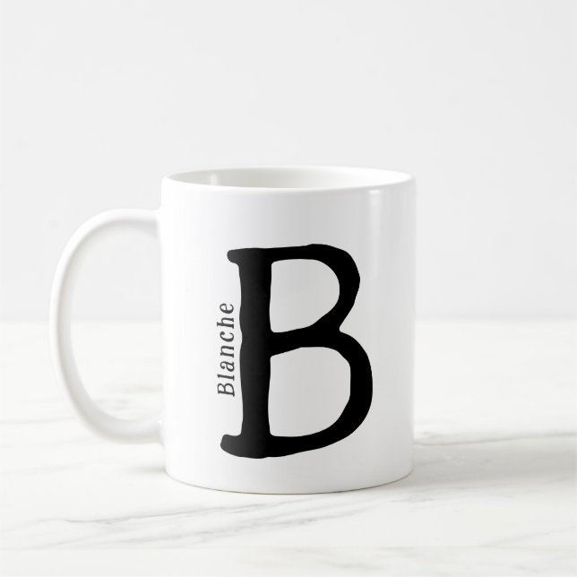 Modern Black Monogrammed Initial & Namn Coffee Mug Kaffemugg (Vänster)