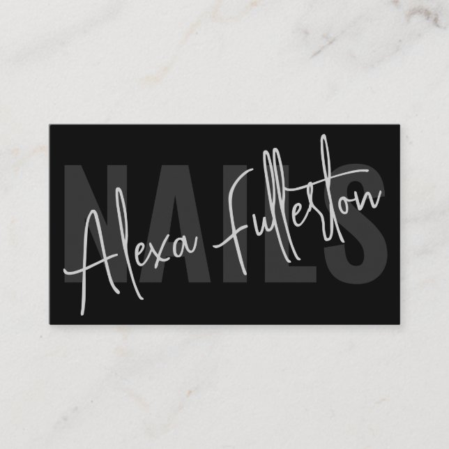 Modern Black Nagel Tech Manicurist Namnteckning Visitkort (Framsida)