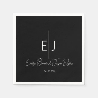 Modern Black Name Initials Paper Plate Pappersservett