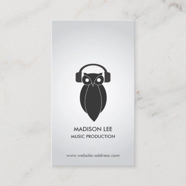 Modern Black Night Uggla Logotyp DJ, Band, Musicia Visitkort (Framsida)