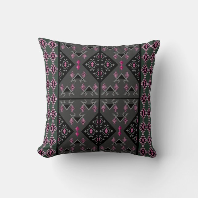Modern Black och Grått Kilim Inspired Mönster Kudde (Framsida)