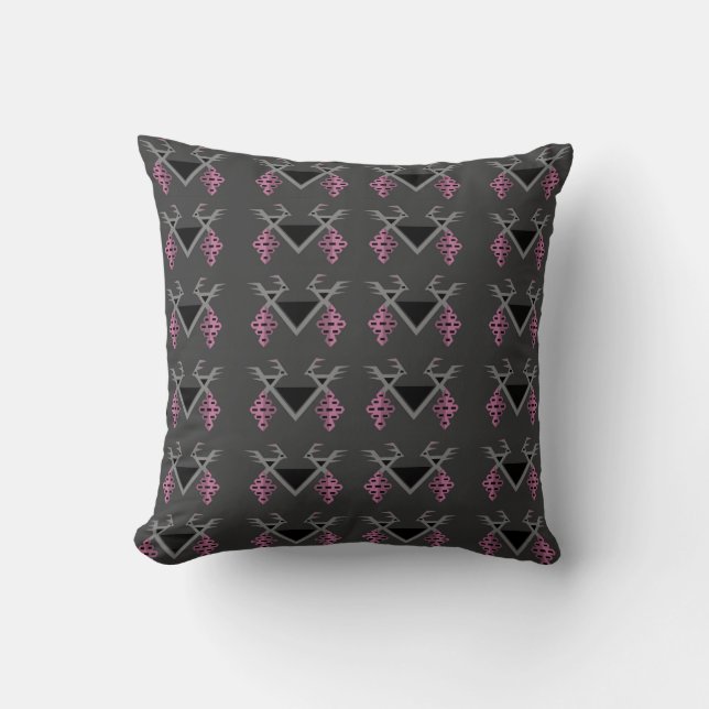 Modern Black och Grått Kilim Inspired Mönster Kudde (Framsida)
