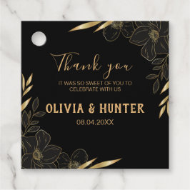 Modern Black och Guld Blommigt bröllop Tack Gåvor Etiketter