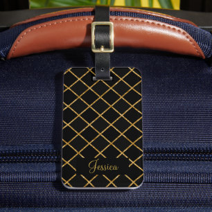 Modern Black och Guld Diamond Bagagebricka