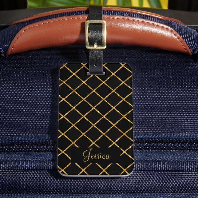 Modern Black och Guld Diamond Bagagebricka (Framsida Insitu 2)