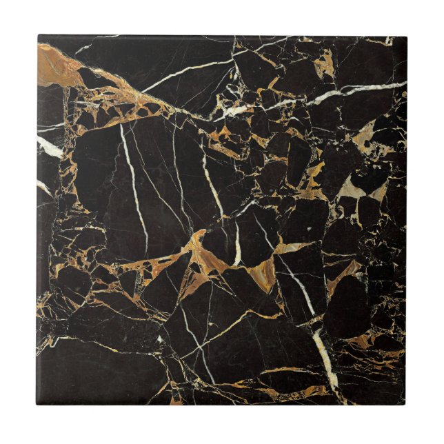 Modern Black och Guld Marble | Anpassningsbar Kakelplatta (Framsidan)