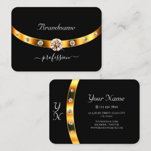 Modern Black och Guld med Initialer Rhinestones Visitkort