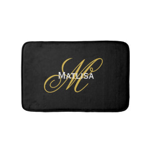 Modern Black och Guld Monogram Namn Badrumsmatta