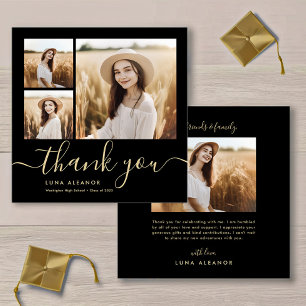 Modern Black och Guld Script 4 Photo Studenten Tack Kort