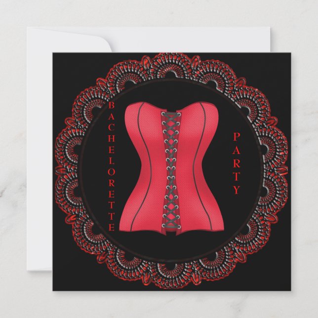 MODERN BLACK OCH RED SNÖRE BACHELORETTE PARTY INVI INBJUDNINGAR (Framsida)