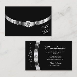 Modern Black och Silver med Monogram Professionell Visitkort