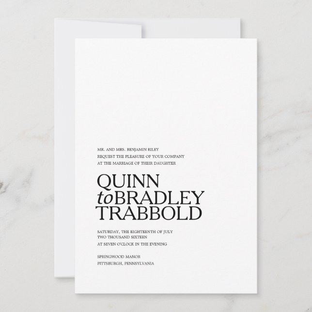 MODERN BLACK OCH VITA GLAM bröllopsinbjudning Inbjudningar (Framsida)