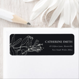 MODERN BLACK OCH WHITE LINE TECKNING BLOMMIGT ADRE RETURADRESS ETIKETT