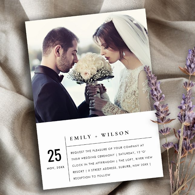 MODERN BLACK OCH WHITTYPOGRAFI BRÖLLOP PHOTO INBJUDNINGAR (Skapare uppladdad)